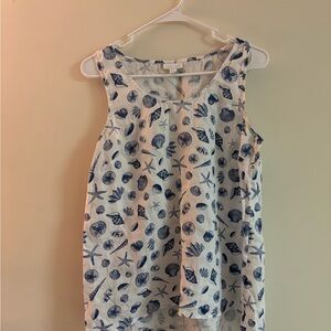 J.Jill Love Linen Blue Seashell Print Tank Top – 100% Linen – Size M